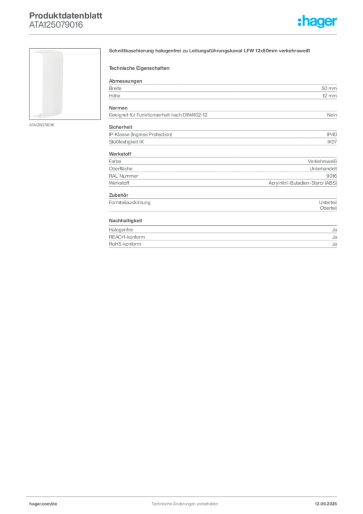 Bild Hager Produktdatenblatt ATA125079016 | Hager Deutschland