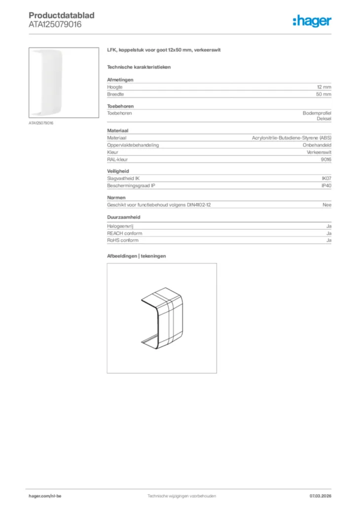 Afbeelding Hager Productdatablad ATA125079016 | Hager Belgium