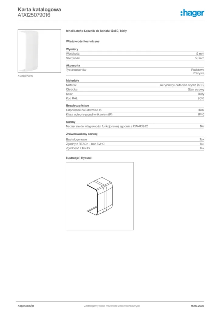 Zdjęcie Hager Karta katalogowa ATA125079016 | Hager Polska