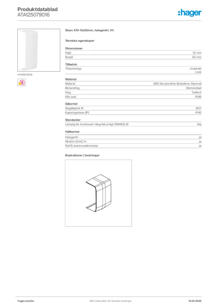Bild Hager Produktdatablad ATA125079016 | Hager Sverige