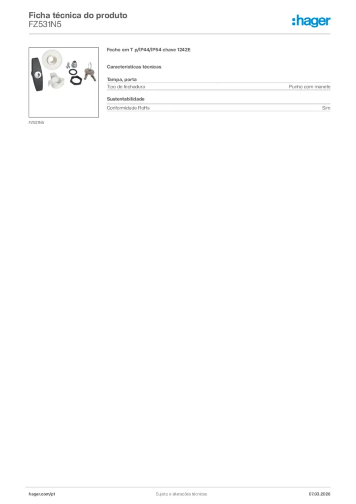 Imagem Hager Ficha técnica do produto FZ531N5 | Hager Portugal