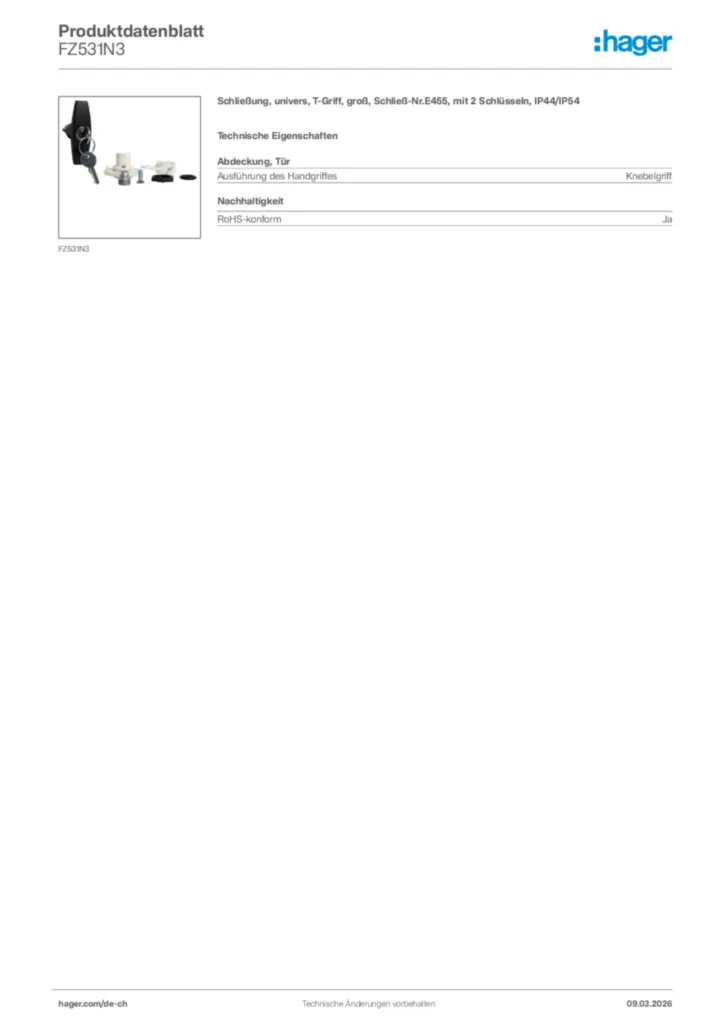 Bild Hager Produktdatenblatt FZ531N3 | Hager Schweiz