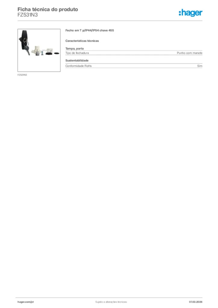 Imagem Hager Ficha técnica do produto FZ531N3 | Hager Portugal