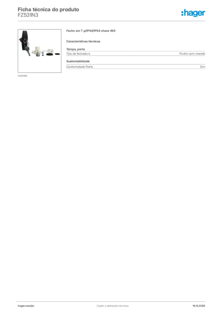 Imagem Hager Ficha técnica do produto FZ531N3 | Hager Portugal