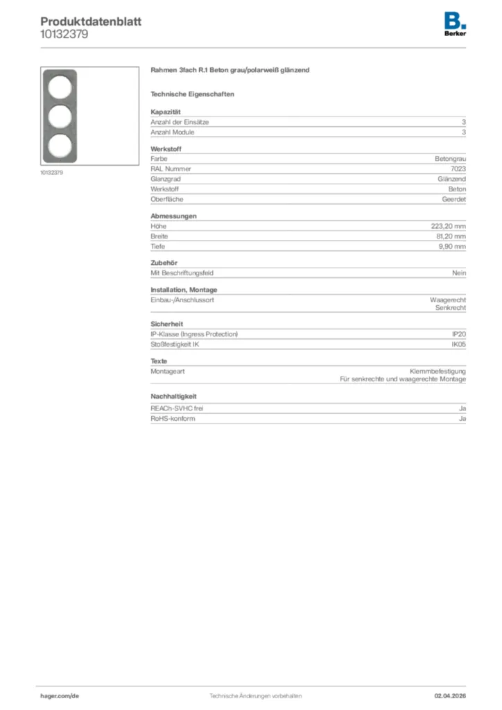 Bild Berker Produktdatenblatt 10132379 | Hager Deutschland