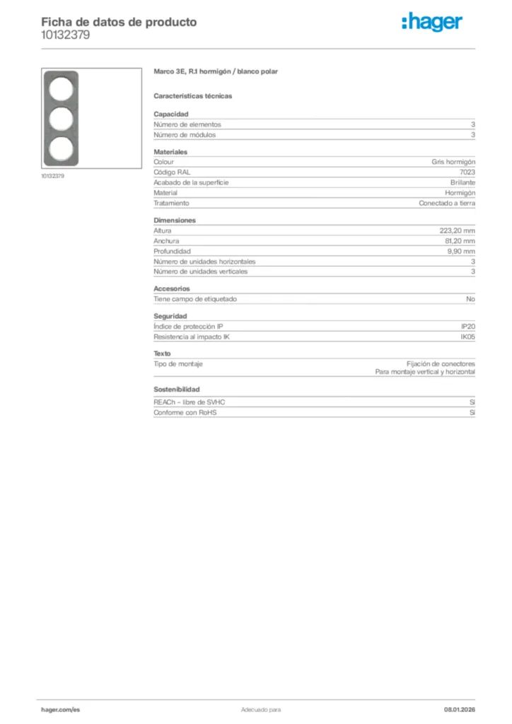 Imagen Hager Ficha de datos de producto 10132379 | Hager España