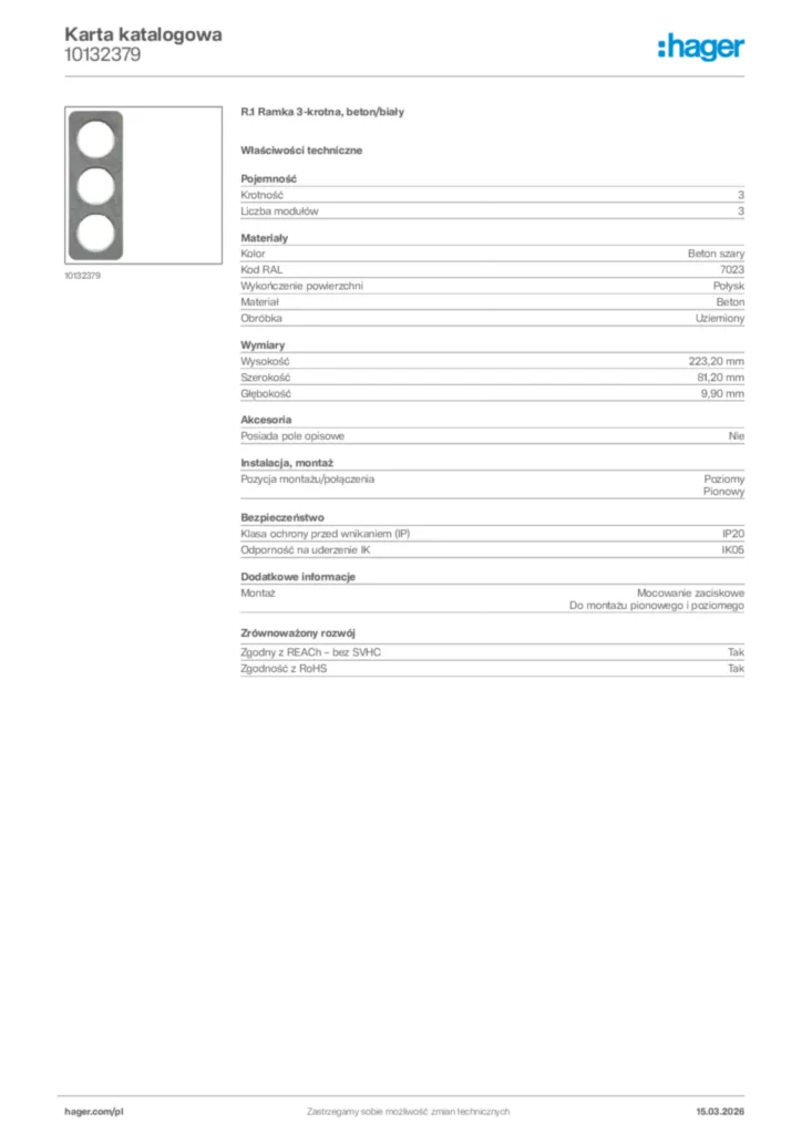 Zdjęcie Hager Karta katalogowa 10132379 | Hager Polska