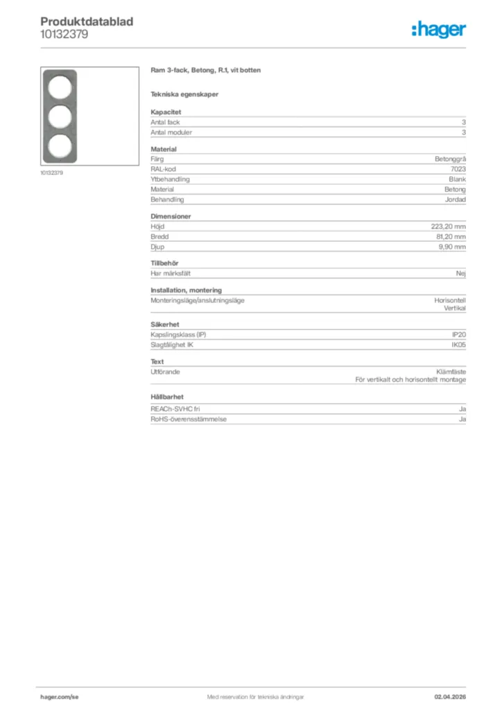 Bild Hager Produktdatablad 10132379 | Hager Sverige