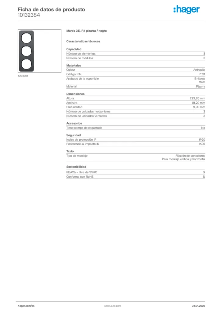 Imagen Hager Ficha de datos de producto 10132384 | Hager España
