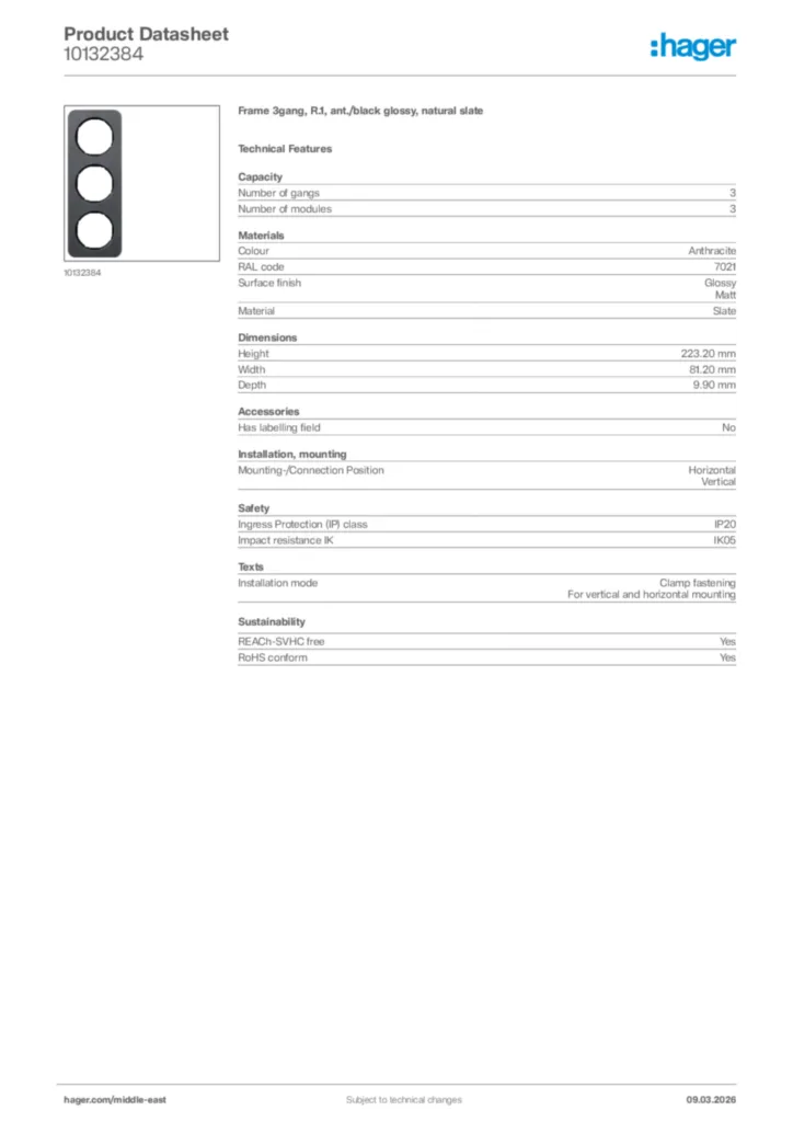 Image Hager Product data sheet 10132384  | Hager