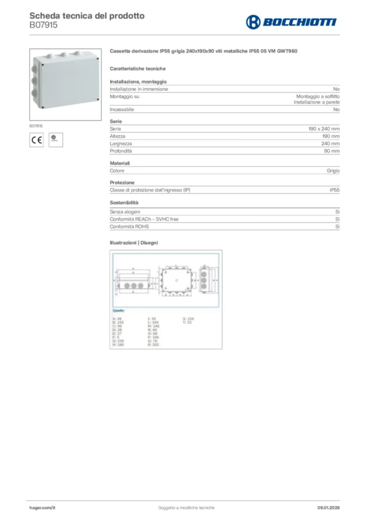Immagine Bocchiotti Scheda tecnica del prodotto B07915 | Hager Italia