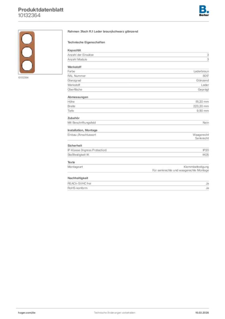 Bild Berker Produktdatenblatt 10132364 | Hager Deutschland