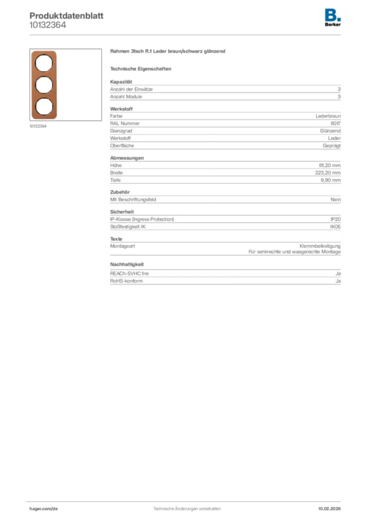 Bild Berker Produktdatenblatt 10132364 | Hager Deutschland