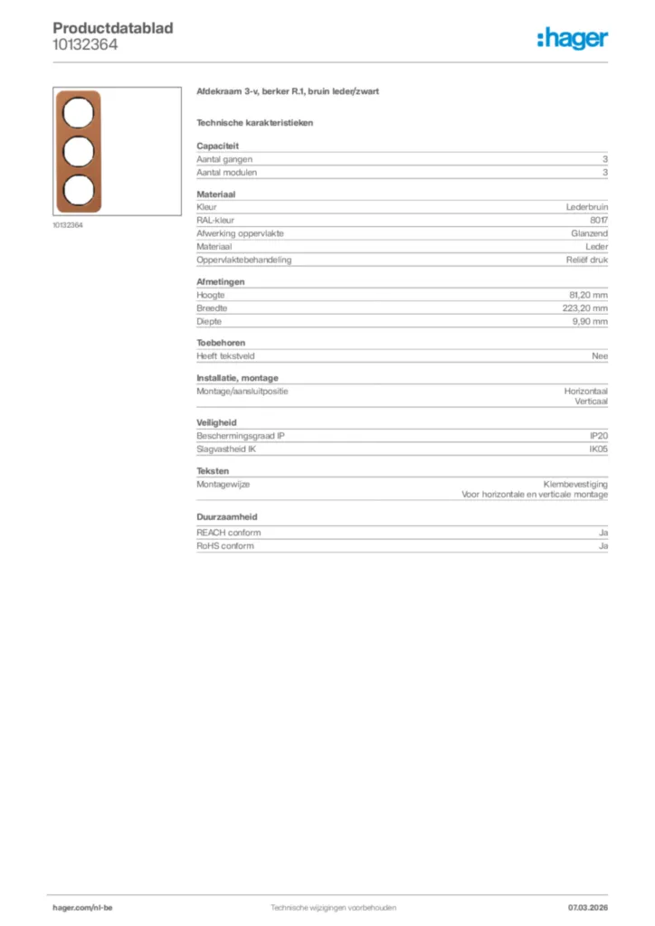 Afbeelding Hager Productdatablad 10132364 | Hager Belgium