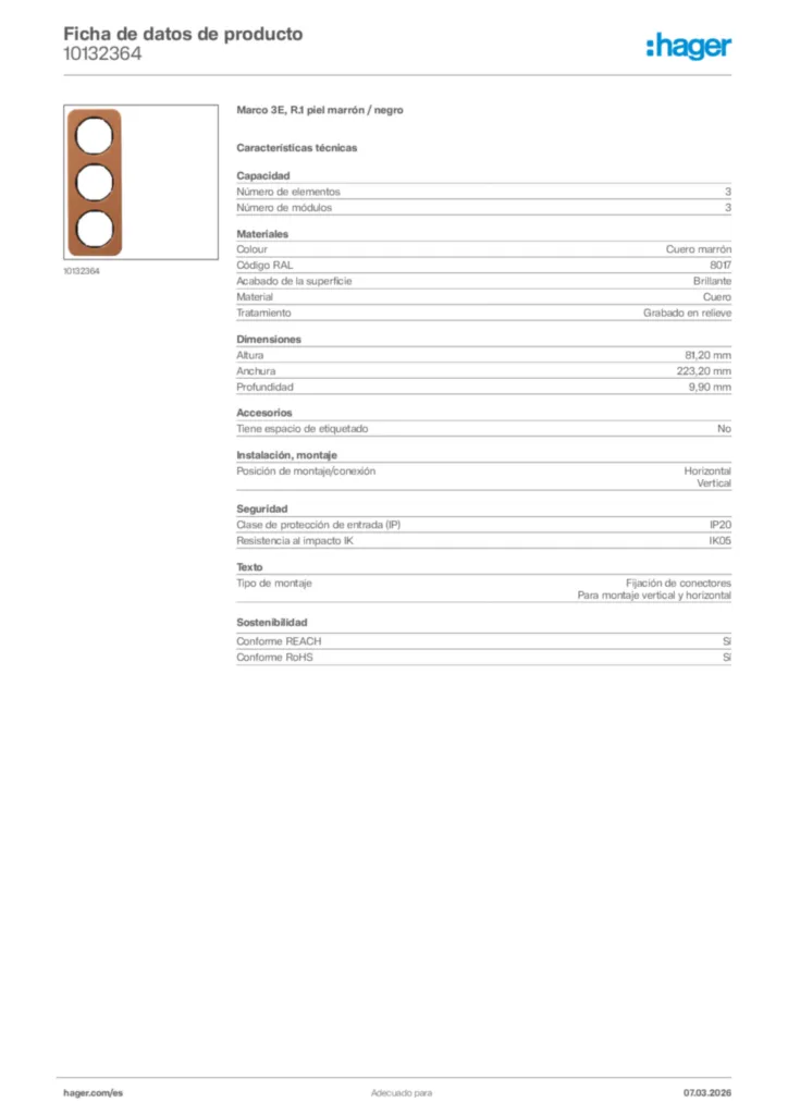 Imagen Hager Ficha de datos de producto 10132364 | Hager España