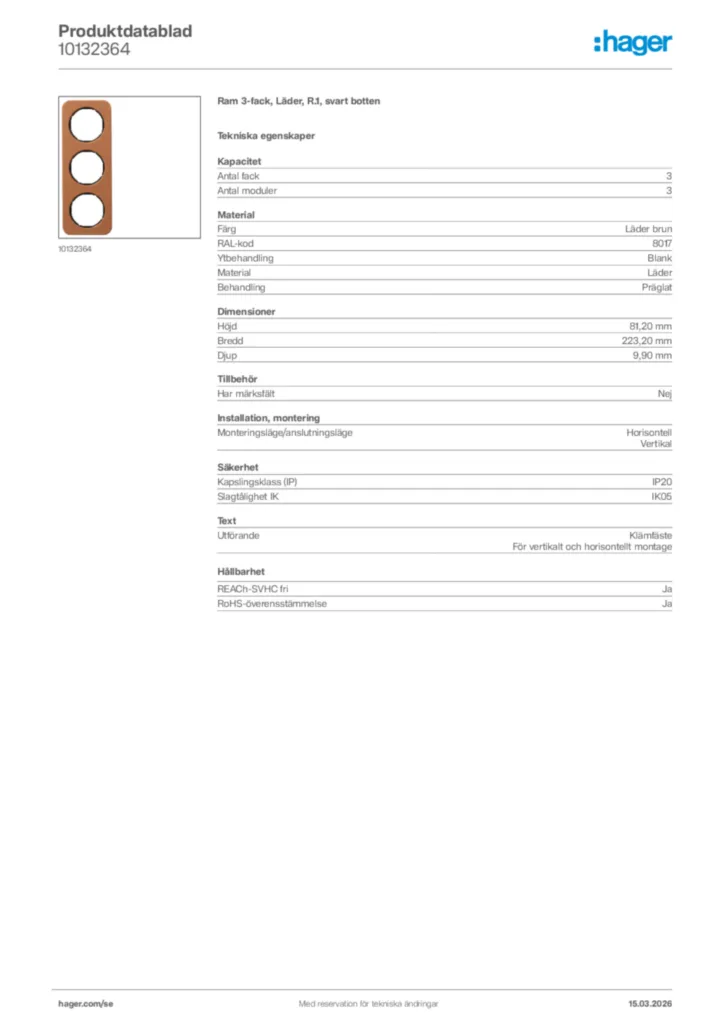 Bild Hager Produktdatablad 10132364 | Hager Sverige