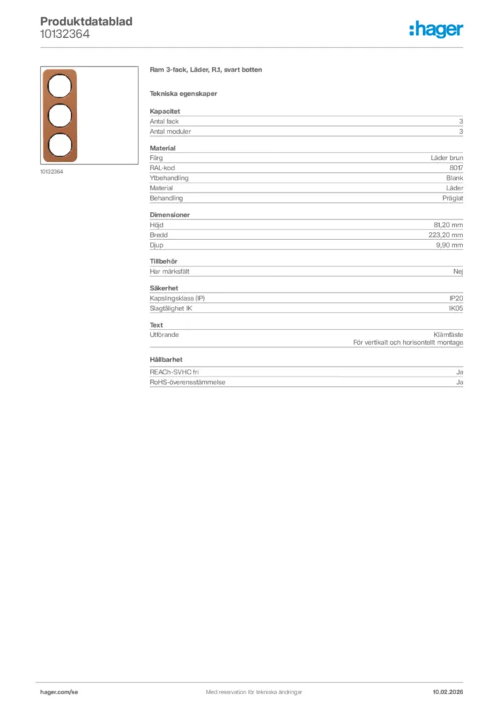 Bild Hager Produktdatablad 10132364 | Hager Sverige
