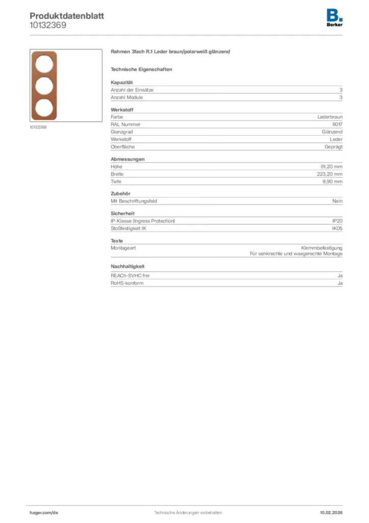 Bild Berker Produktdatenblatt 10132369 | Hager Deutschland