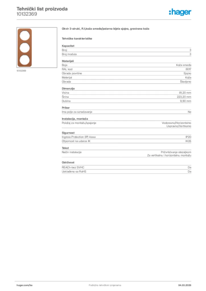Slika Hager Tehnički list proizvoda 10132369  | Hager
