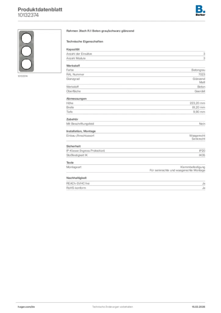 Bild Berker Produktdatenblatt 10132374 | Hager Deutschland