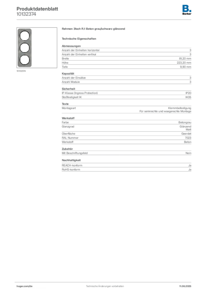 Bild Berker Produktdatenblatt 10132374 | Hager Deutschland