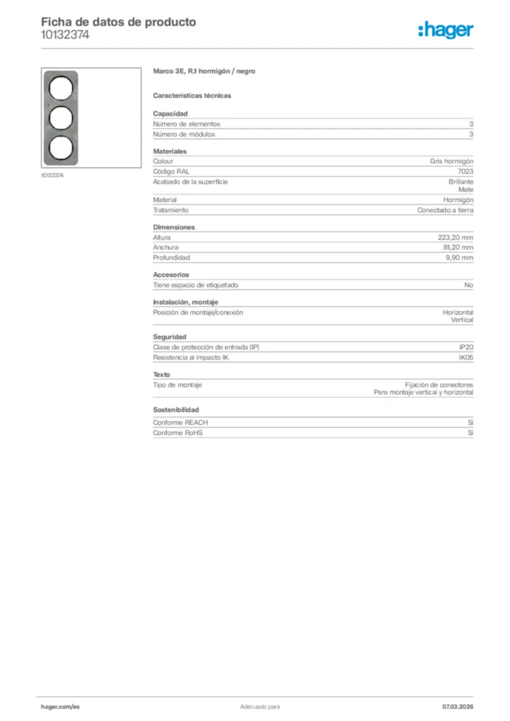 Imagen Hager Ficha de datos de producto 10132374 | Hager España