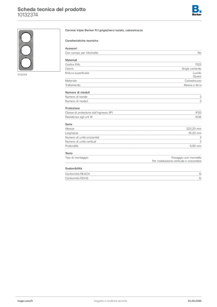 Immagine Berker Scheda tecnica del prodotto 10132374 | Hager Italia