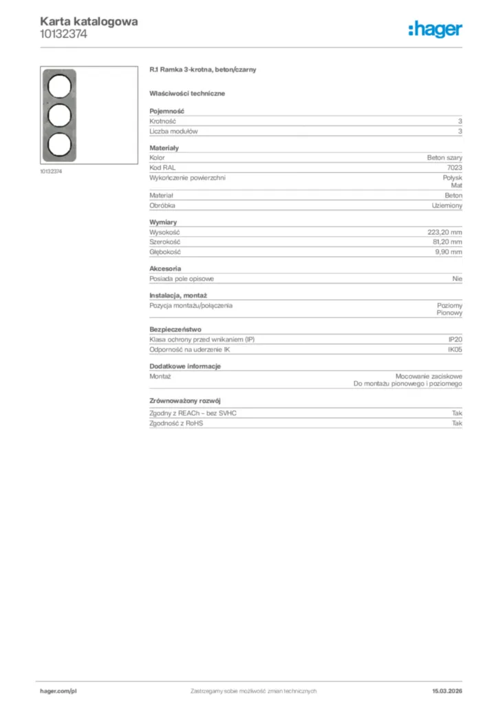 Zdjęcie Hager Karta katalogowa 10132374 | Hager Polska