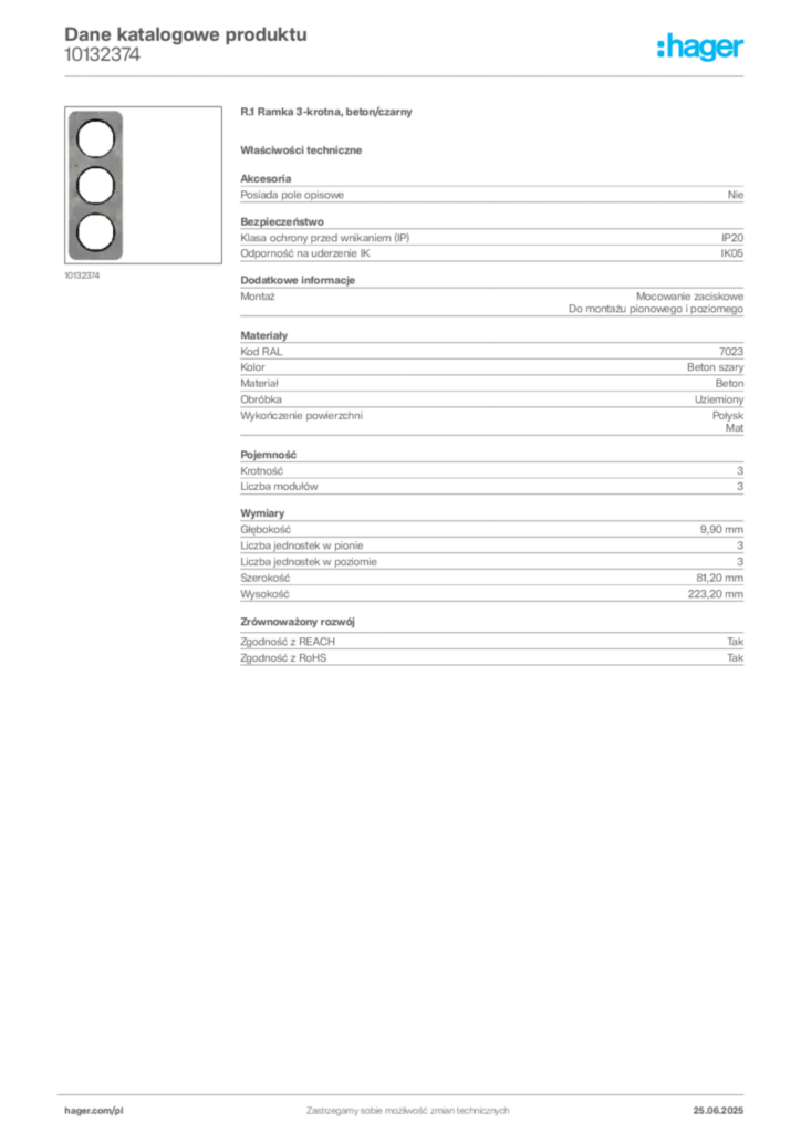 Zdjęcie Hager Karta katalogowa 10132374 | Hager Polska