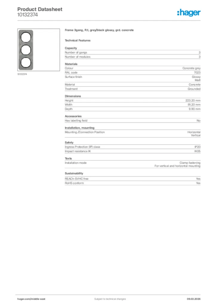 Image Hager Product data sheet 10132374  | Hager