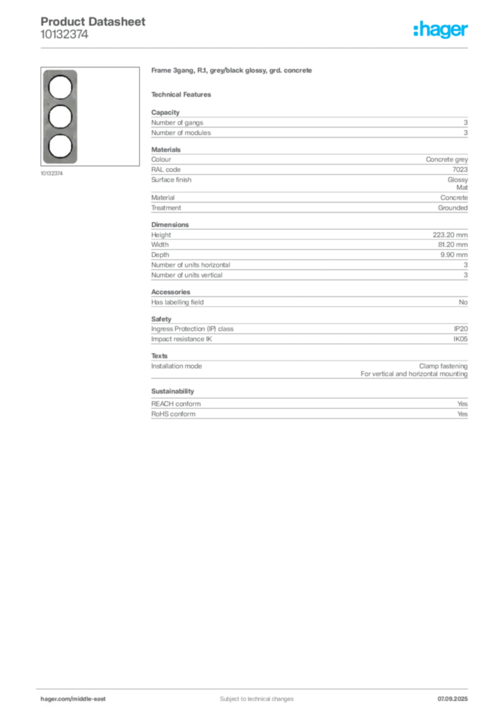Image Hager Product data sheet 10132374  | Hager