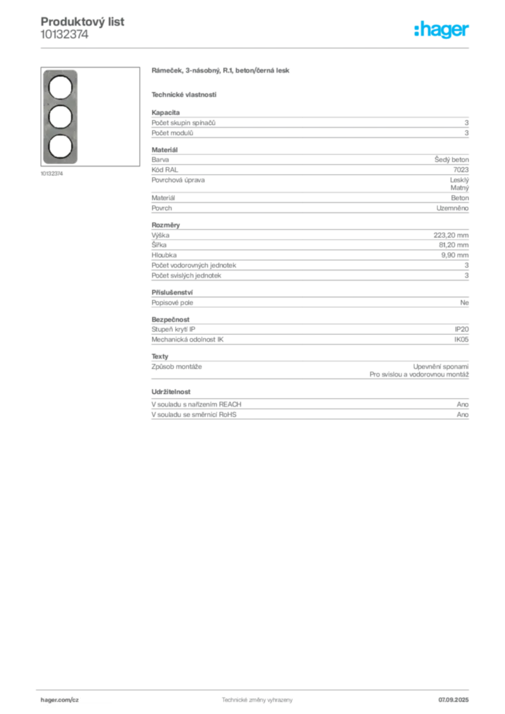 Obrázek Hager Produktový list 10132374 | Hager