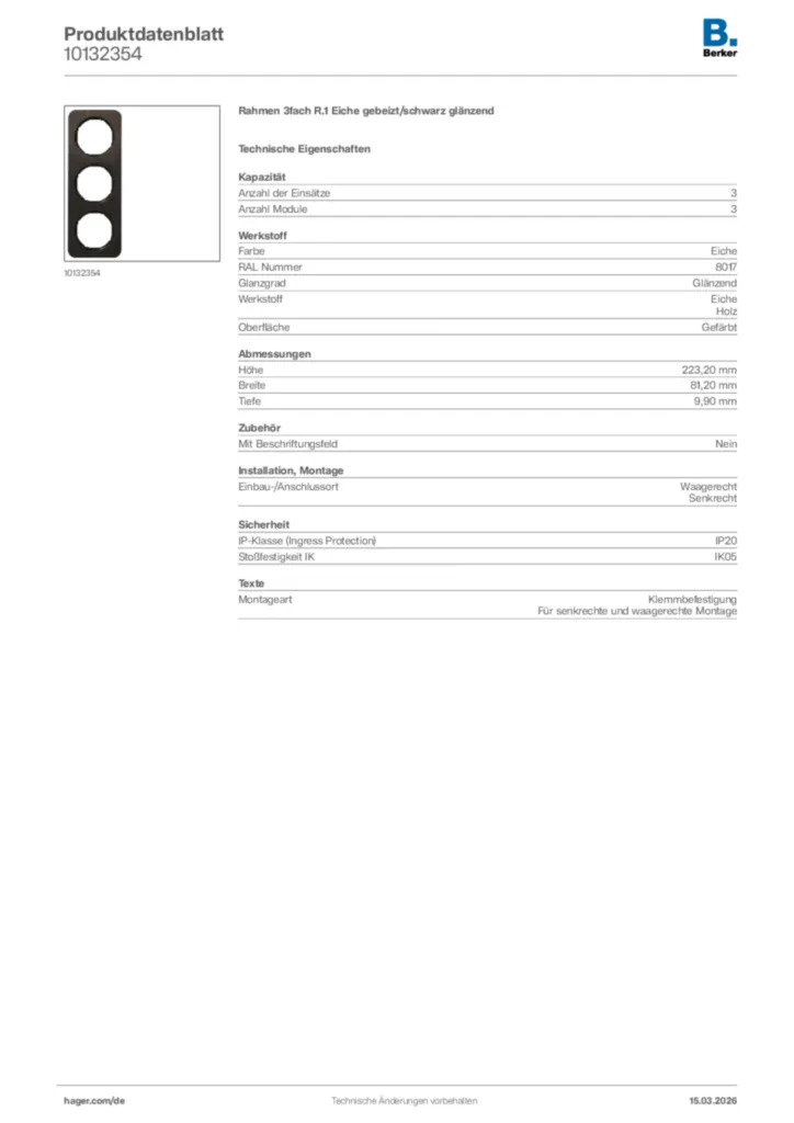 Bild Berker Produktdatenblatt 10132354 | Hager Deutschland