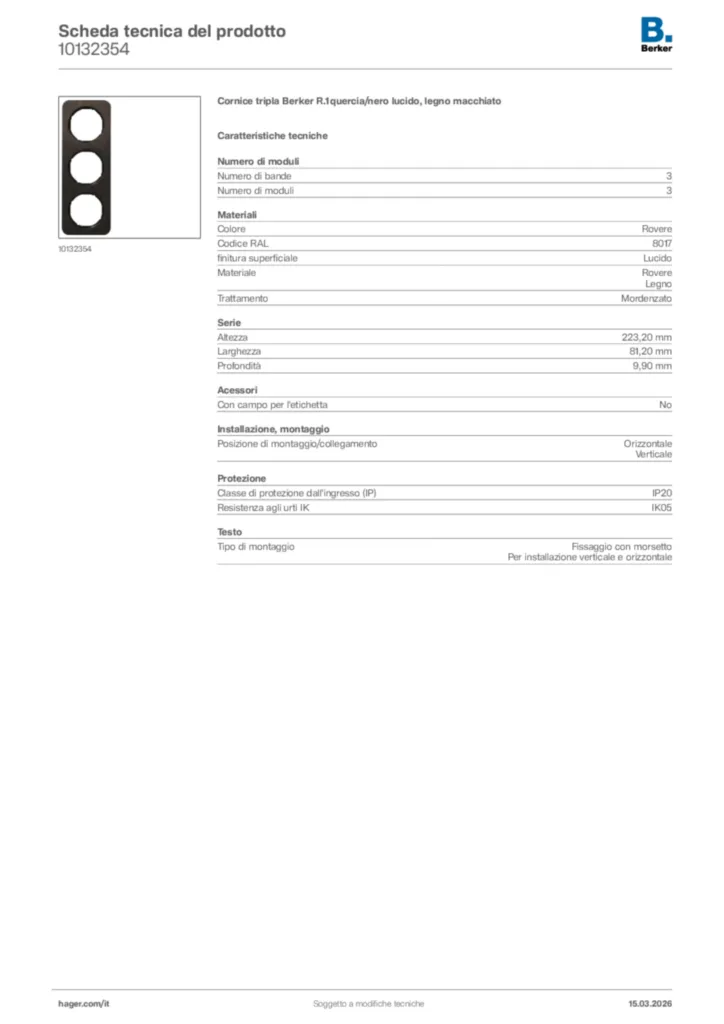 Immagine Berker Scheda tecnica del prodotto 10132354 | Hager Italia