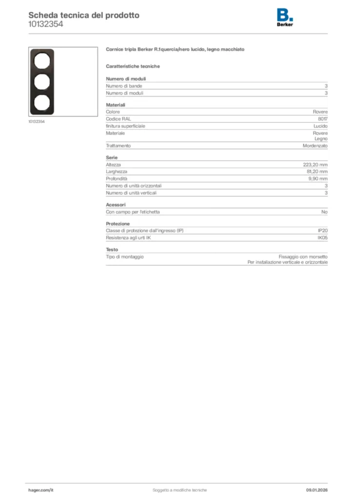 Immagine Berker Scheda tecnica del prodotto 10132354 | Hager Italia