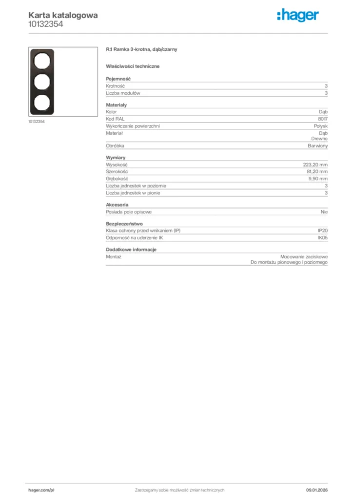Zdjęcie Hager Karta katalogowa 10132354 | Hager Polska