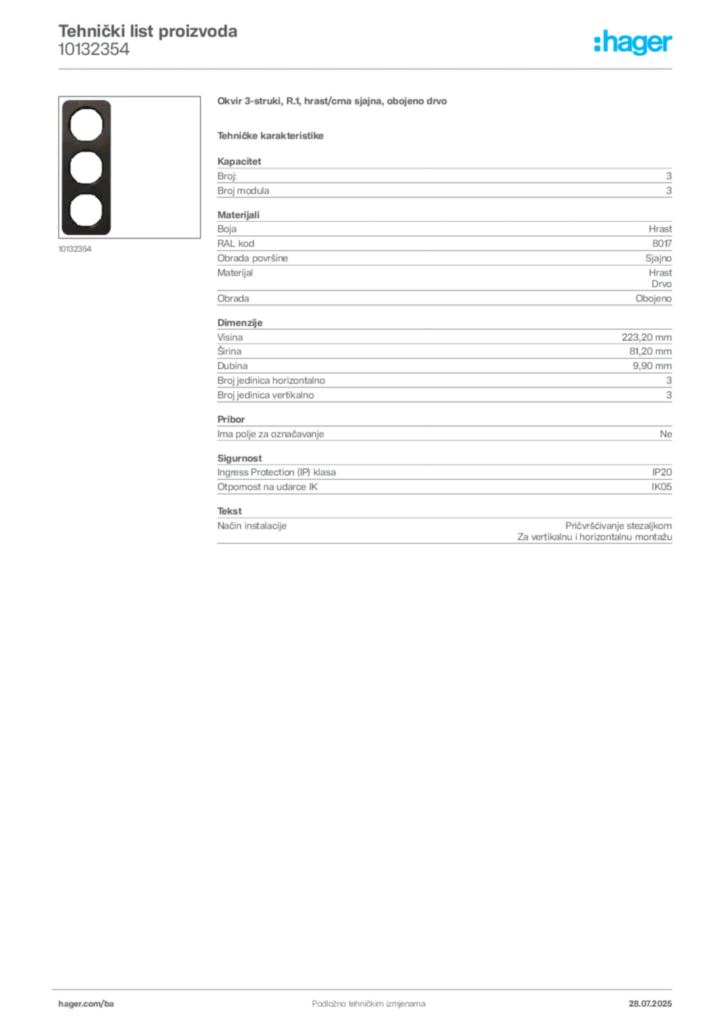 Slika Hager Product data sheet 10132354  | Hager