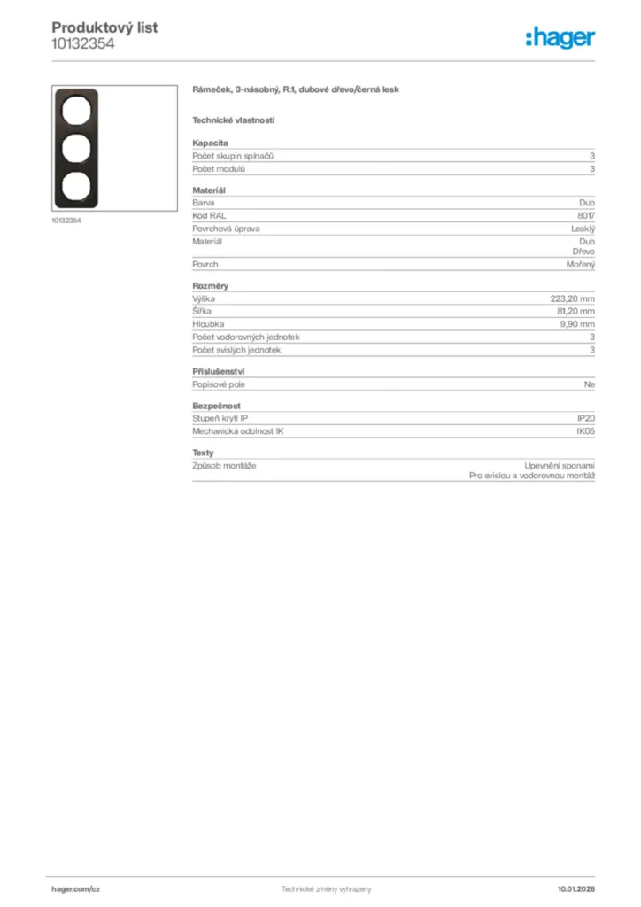 Obrázek Hager Product data sheet 10132354 | Hager