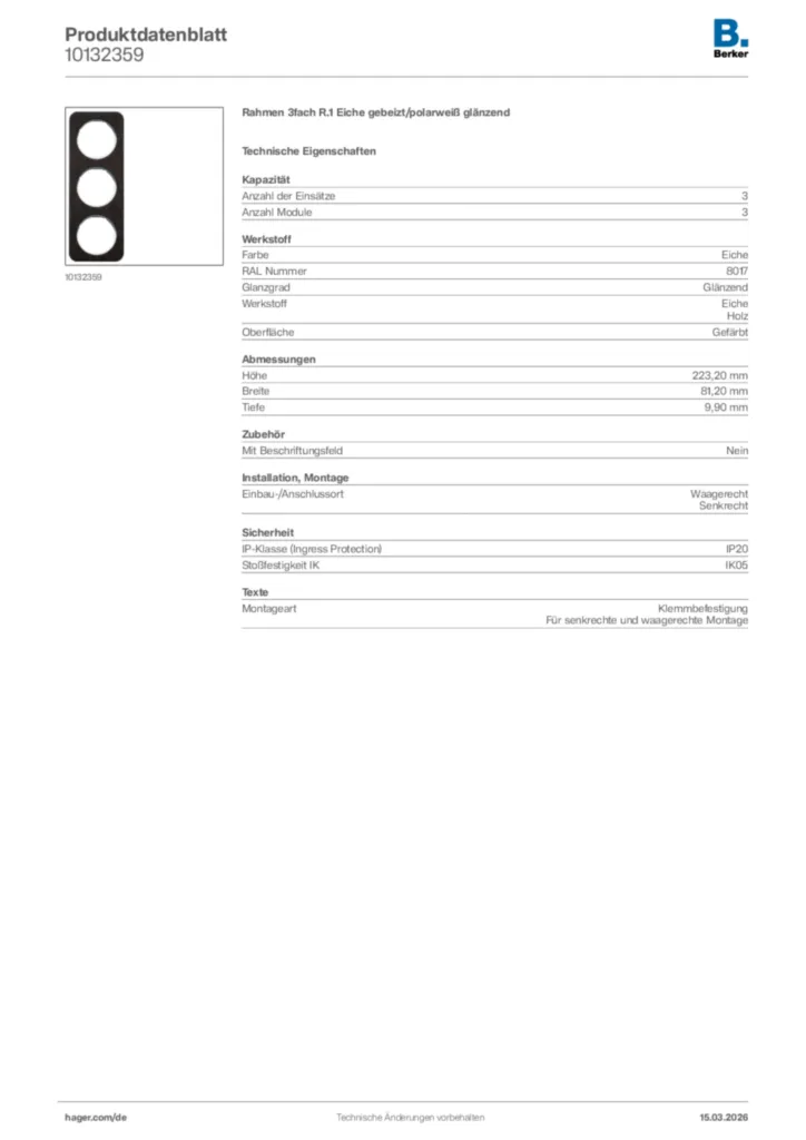 Bild Berker Produktdatenblatt 10132359 | Hager Deutschland