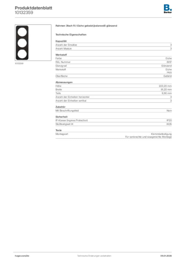 Bild Berker Produktdatenblatt 10132359 | Hager Deutschland