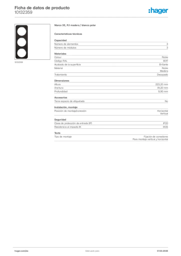 Imagen Hager Ficha de datos de producto 10132359 | Hager España