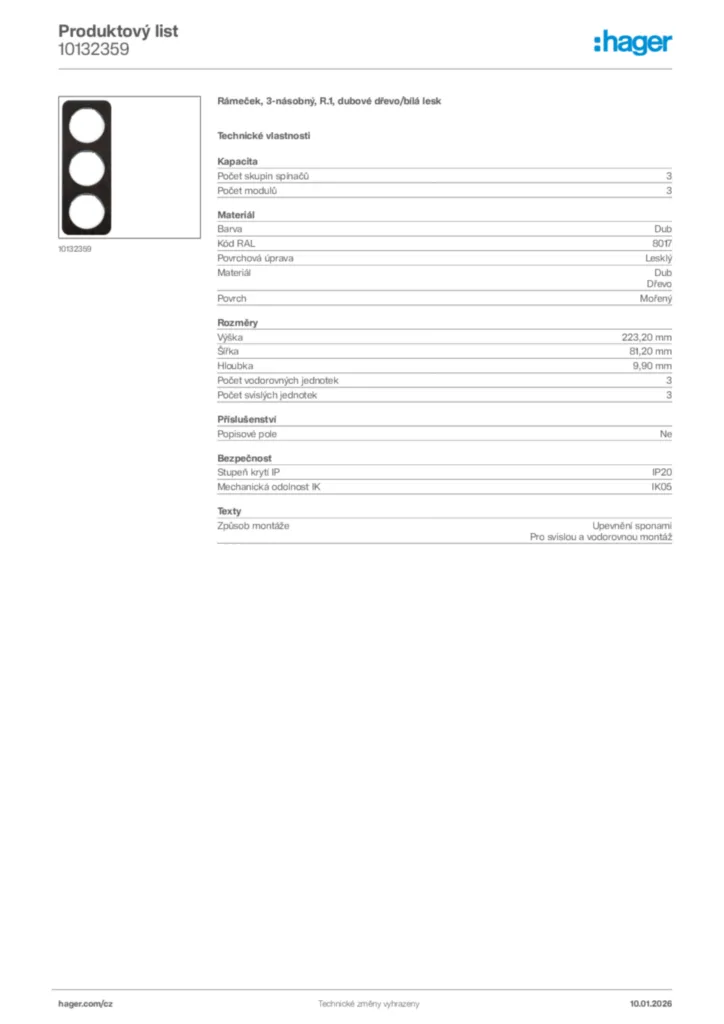Obrázek Hager Product data sheet 10132359 | Hager