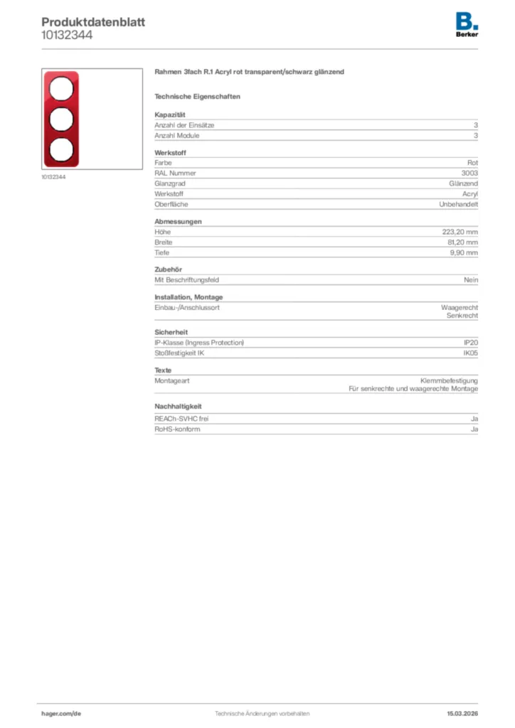 Bild Berker Produktdatenblatt 10132344 | Hager Deutschland
