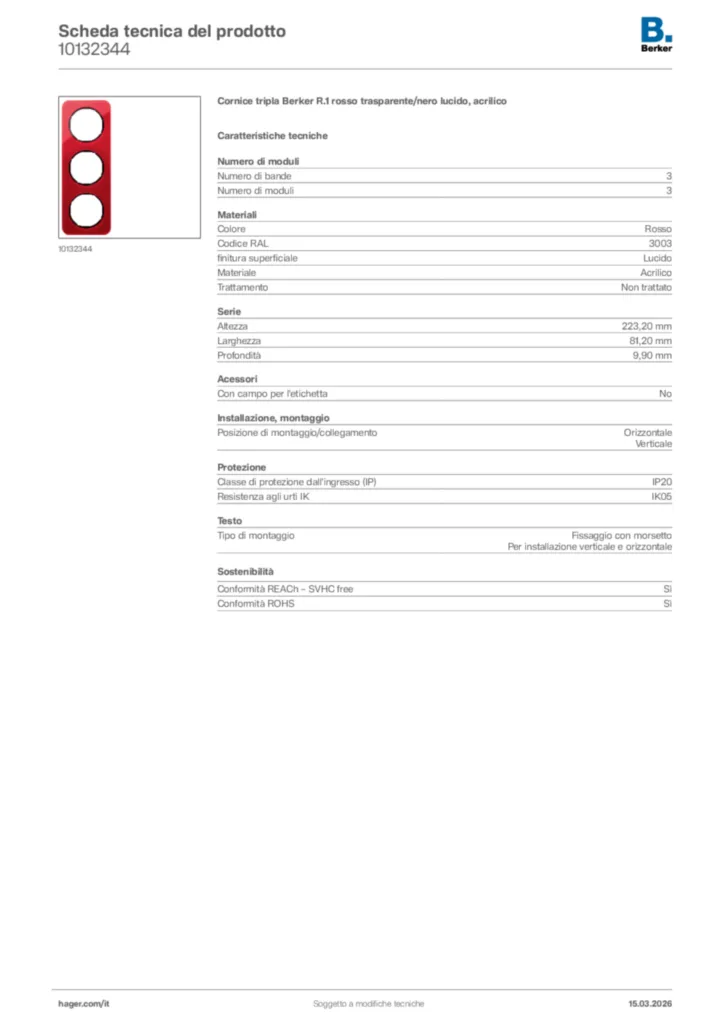 Immagine Berker Scheda tecnica del prodotto 10132344 | Hager Italia
