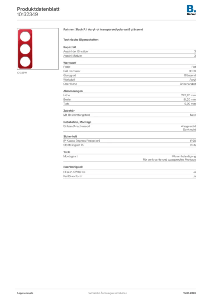 Bild Berker Produktdatenblatt 10132349 | Hager Deutschland