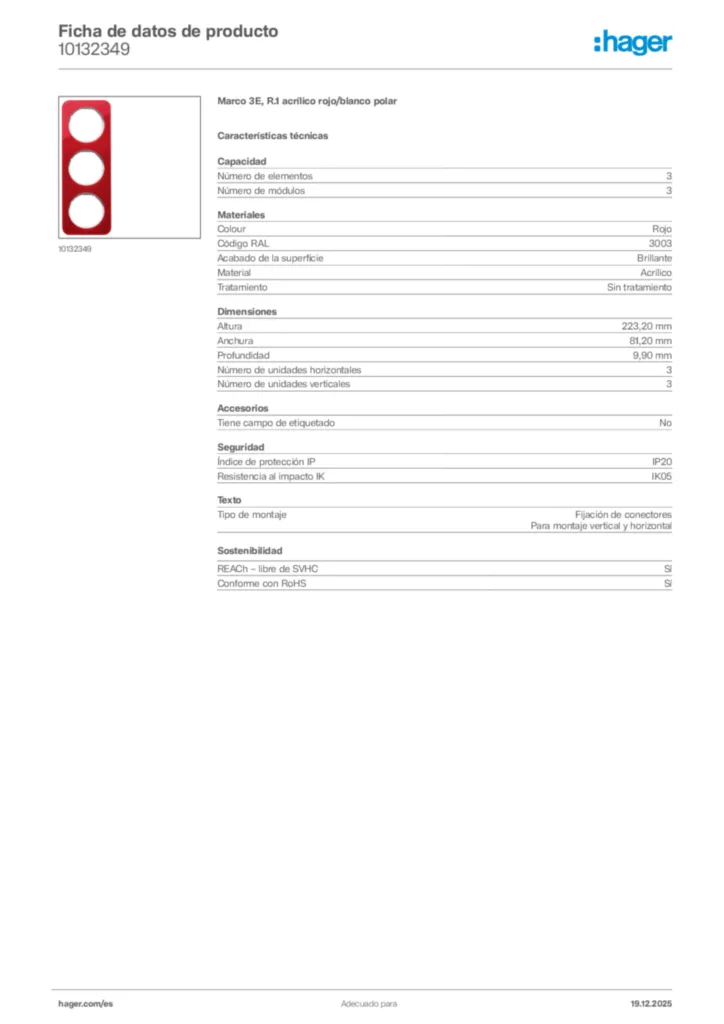 Imagen Hager Ficha de datos de producto 10132349 | Hager España