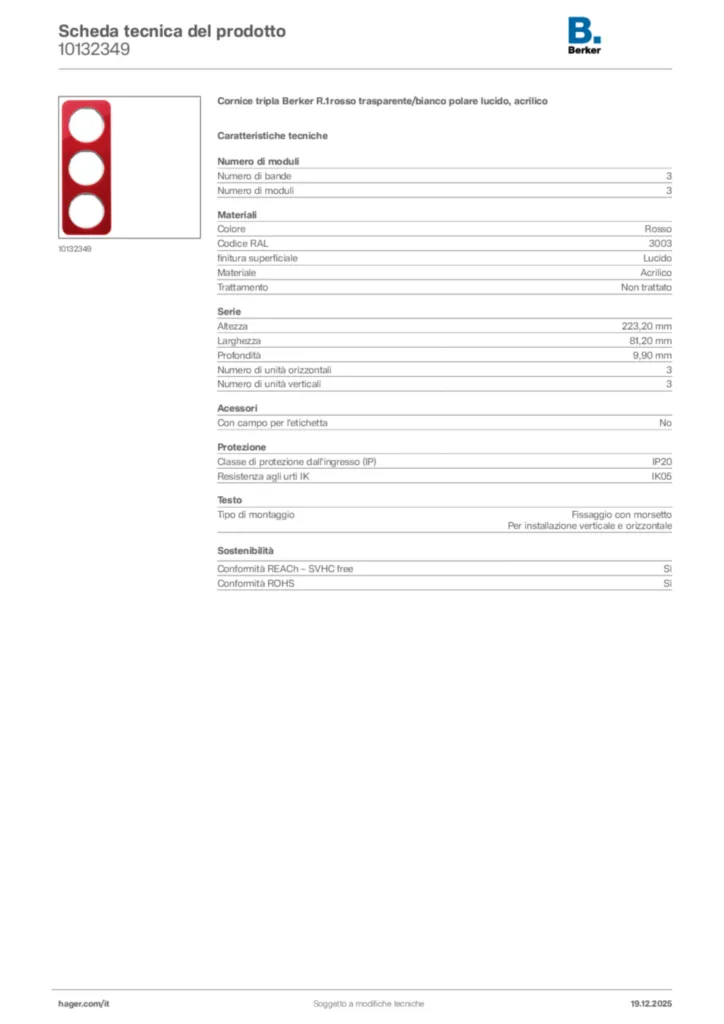 Immagine Berker Scheda tecnica del prodotto 10132349 | Hager Italia