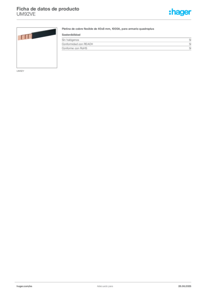 Imagen Hager Ficha de datos de producto UM92VE | Hager España