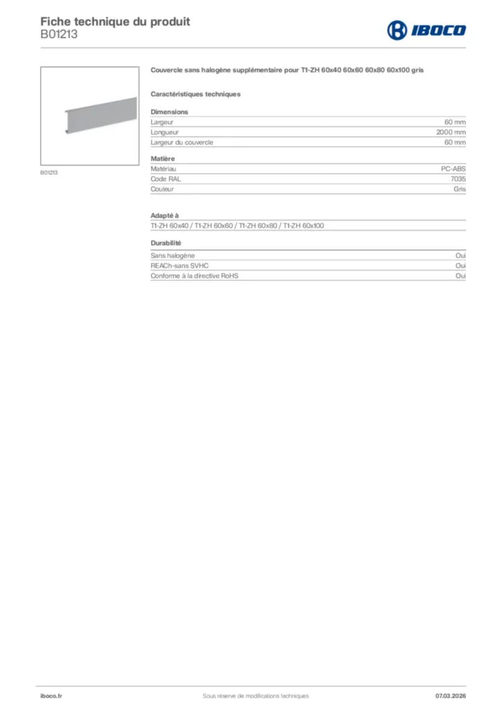 Image Iboco Fiche technique du produit B01213 | Hager France