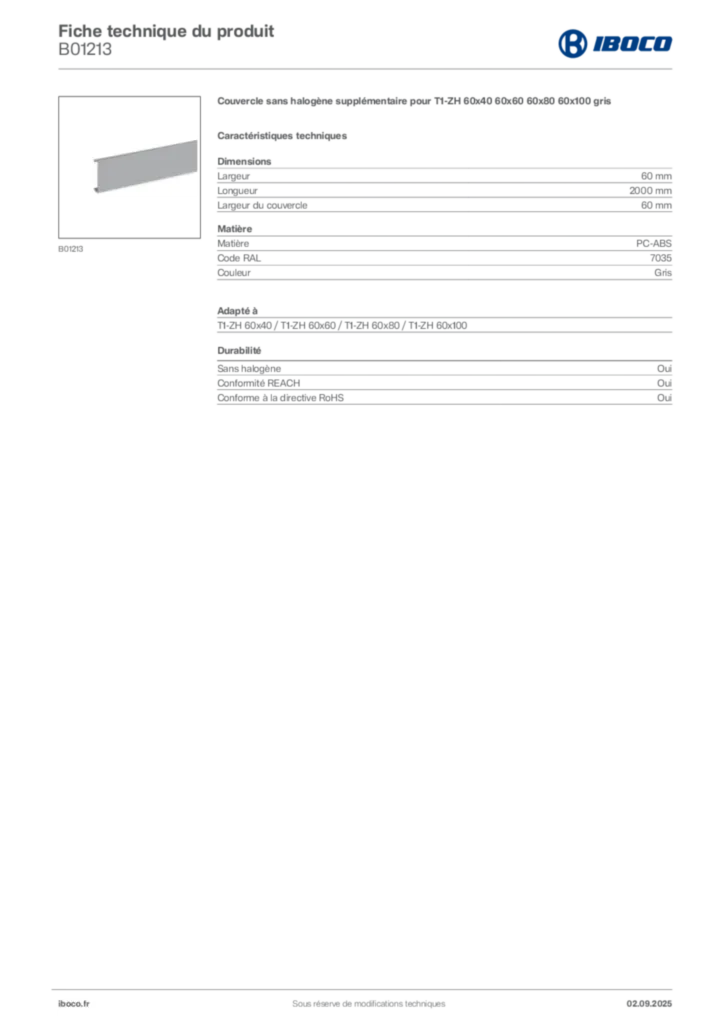 Image Iboco Fiche technique du produit B01213 | Hager France